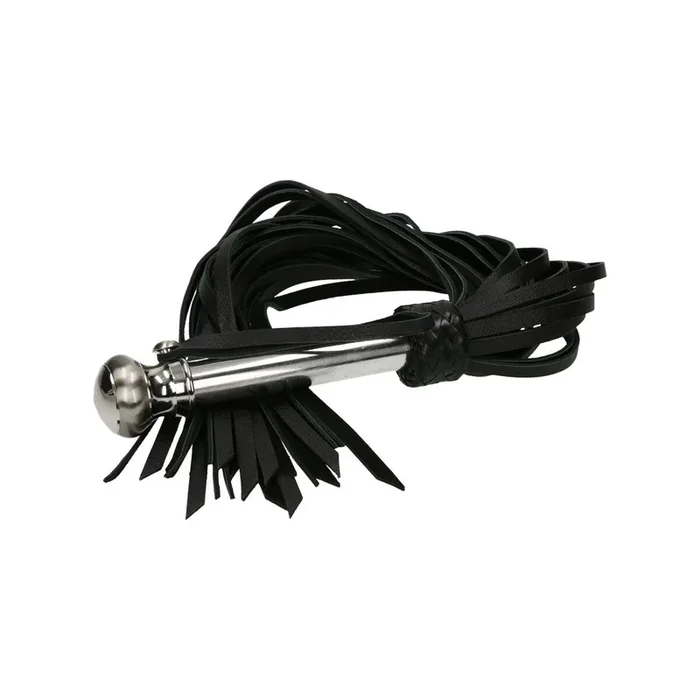 Peitsche mit breiten Lederriemen und Edelstahlgriff