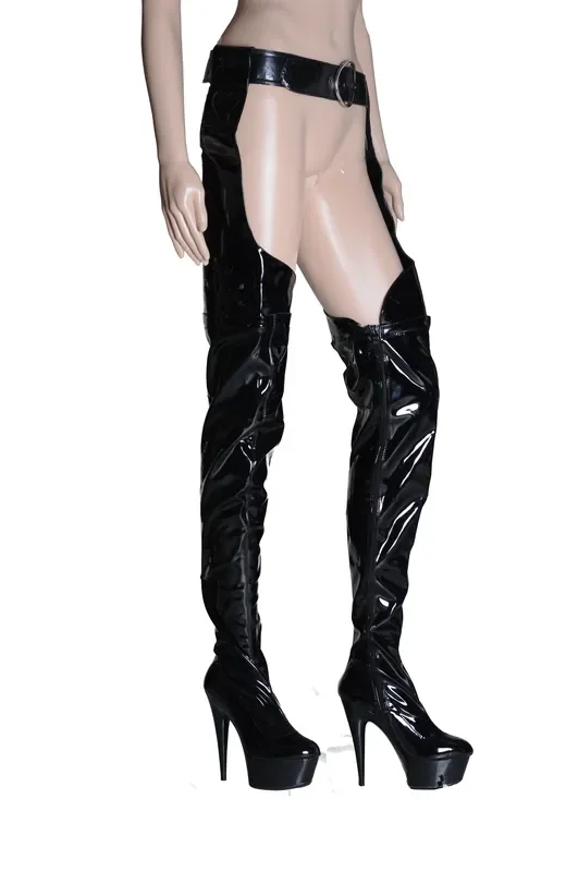 Plateau Chap Boots Overknee High Heels schwarz