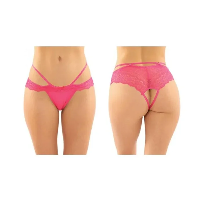 Posey Strappy Lace And Microfiber Crotchless Panty 6-pack L/xl Pink