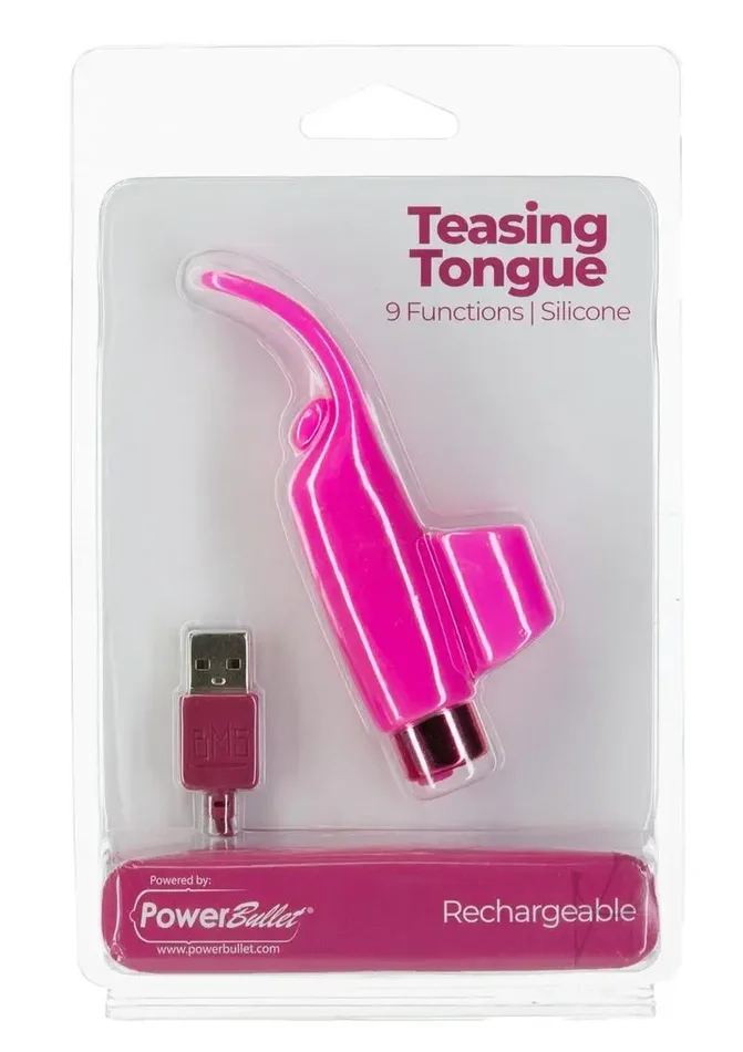 PowerBullet Silicone Teasing Tongue With Mini Rechargeable Bullet 2.5in – Pink