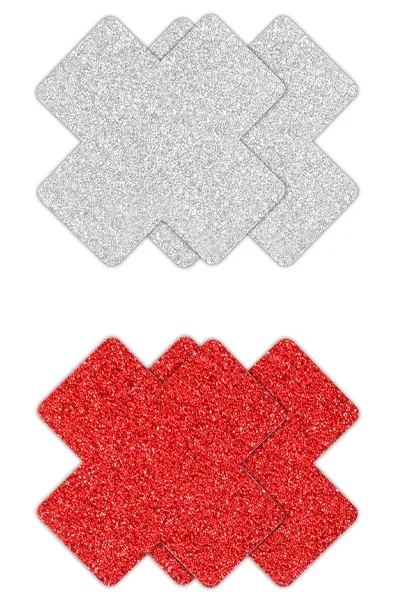 Pretty Pasties Glitzer-Kreuz in Rot und Silber 2 Paar