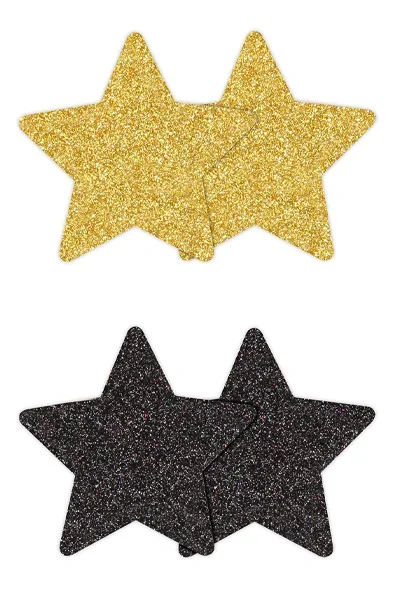 Pretty Pasties Glitzersterne Schwarz Gold 2 Paar