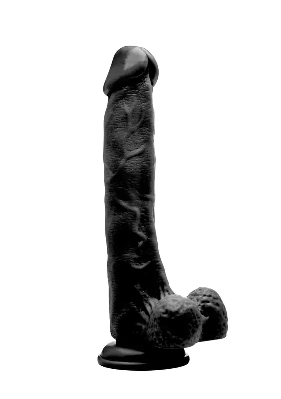 Realistischer Dildo mit Hodensack schwarz 10 Inch