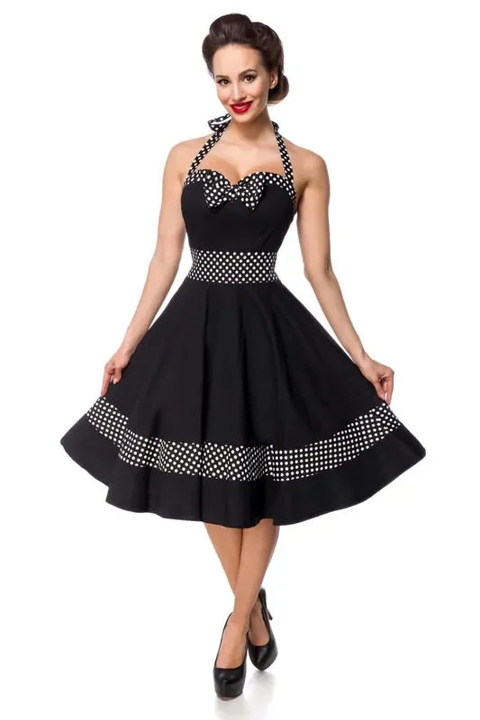 Retrokleid mit Tellerrock – schwarz mit weißen Punkten