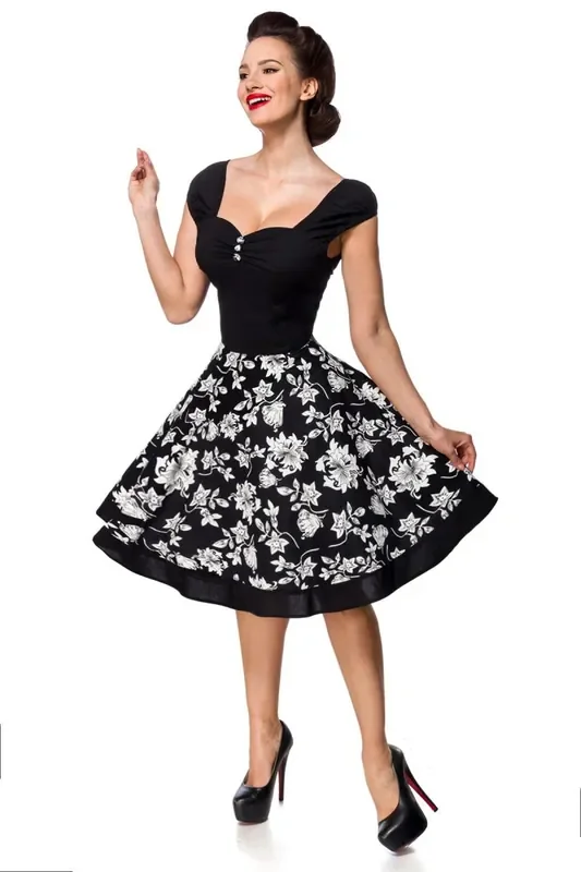 Retrokleid mit Tellerrock mit weißem Blumenmuster