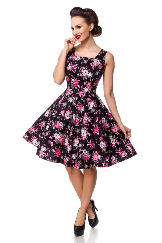 Retrokleid mit Tellerrock und U-Boot-Ausschnitt — schwarz/rot