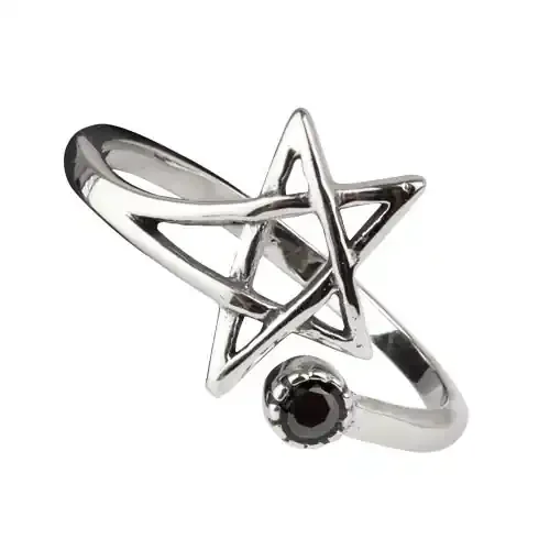 Ring ‘Pentagramm‘ mit schwarzem Zirkonia – Edelstahl