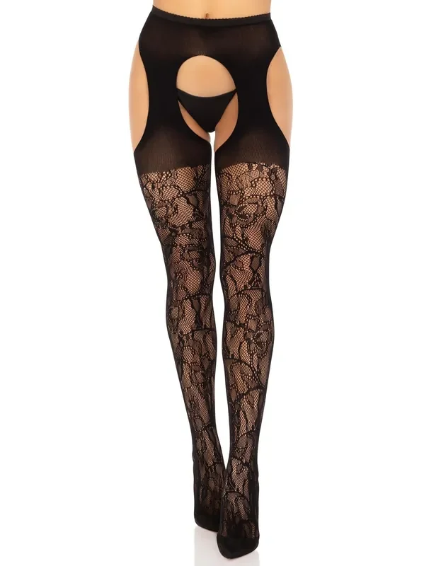 Rosenmuster Strapstrumpfhose