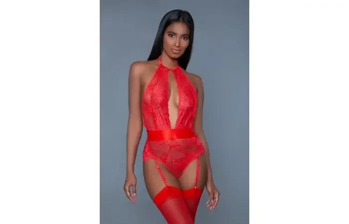 Roter Spitzen-Body
