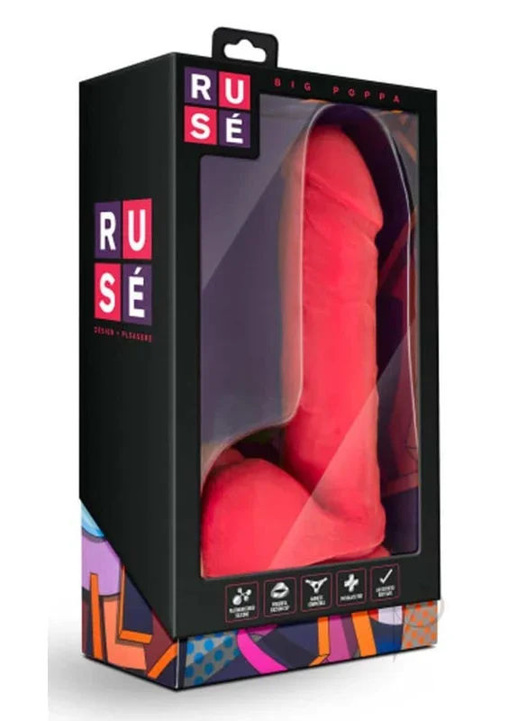 Ruse Big Poppa Silicone Dildo With Balls Cerise 7.75 Inch
