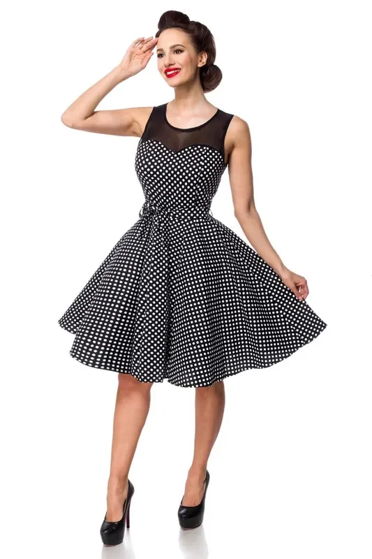 Schulterfreies Swing-Kleid mit Dots – schwarz/weiß