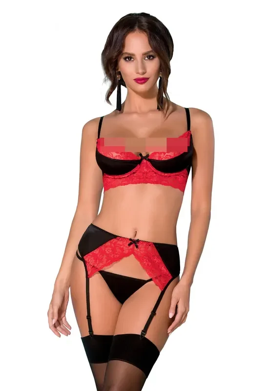 Schwarz-Rotes Dessous Set