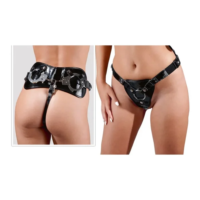Schwarzer String mit Handschellen S-L