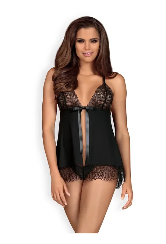 schwarzes Babydoll mit vorderer Schleife
