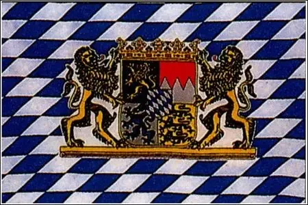 Schwenkfahne mit Holzstab ‘Bayern mit Wappen + Löwen‘