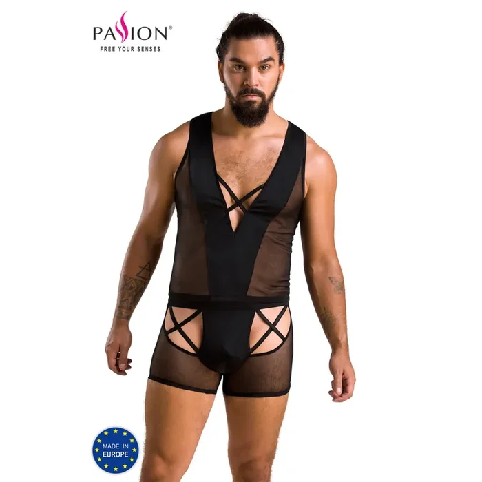 Set mit Cut-Outs und kreuzenden Riemen – für Ihn – schwarz