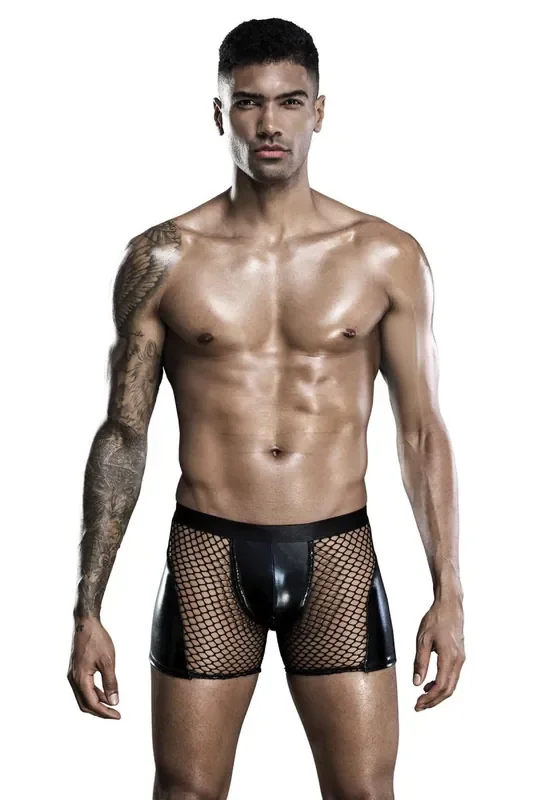 Shorts im Wetlook mit Netzeinsätzen