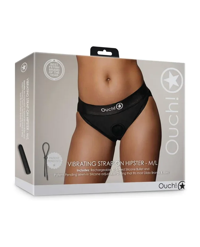 Shots Ouch Vibrating Strap On Hipster – Black M/L