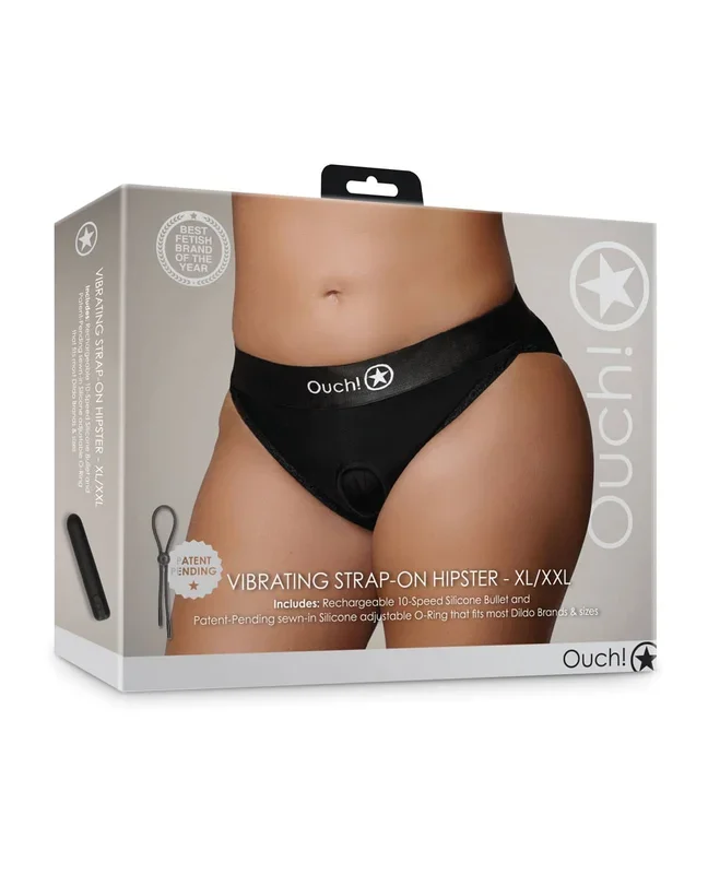 Shots Ouch Vibrating Strap On Hipster – Black XL/XXL