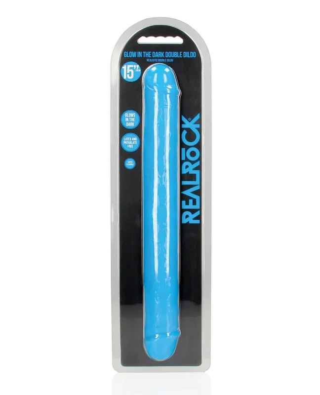 Shots RealRock 15″ Double Dong Glow in the Dark – Neon Blue