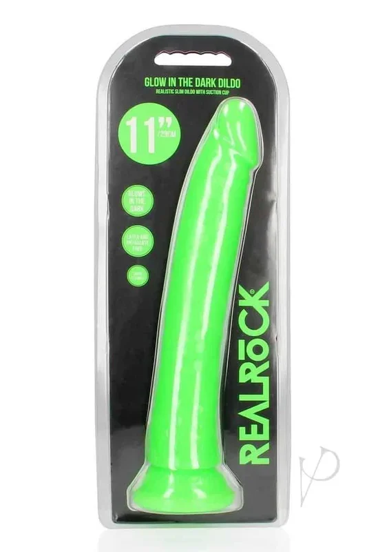 Shots Realrock Slim Dildo 11″ Glow in the Dark – Neon Green