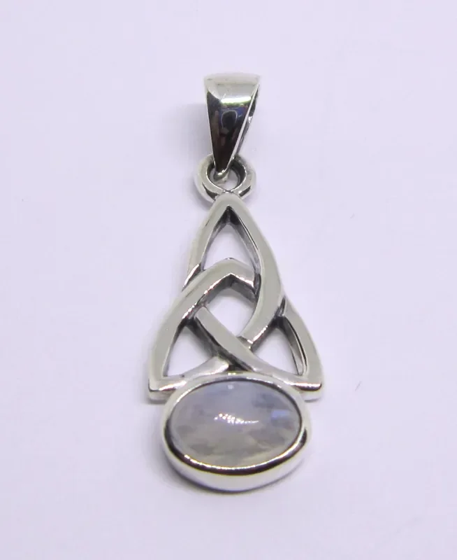 Silber-Anhänger Triquetta mit Regenbogen Mondstein
