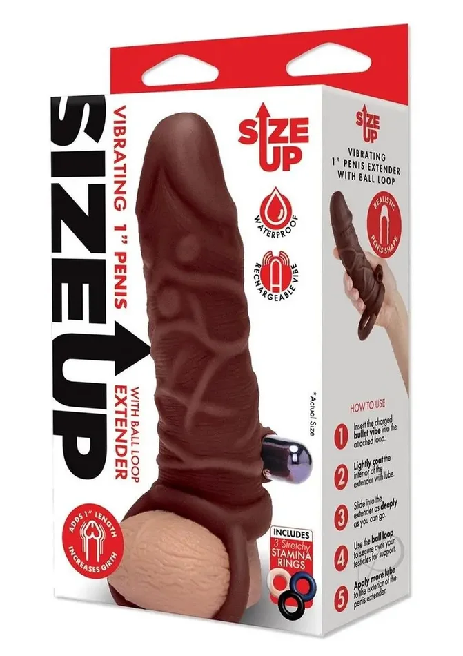 Size Up Silicone Vibe Penis Extender 1″ Dark Tan