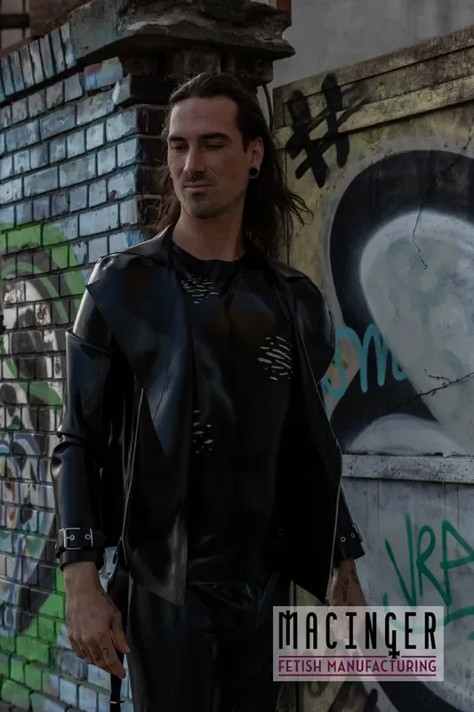 Skinny Latex-Jeans ‘Derek‘ im Used-Look – MACINGER