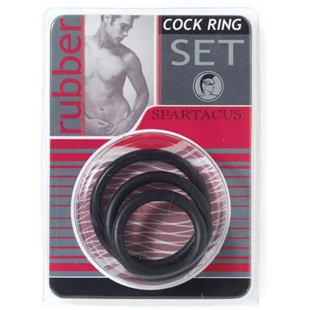 Spartacus Rubber Cock Ring Set – Black Pack of 3