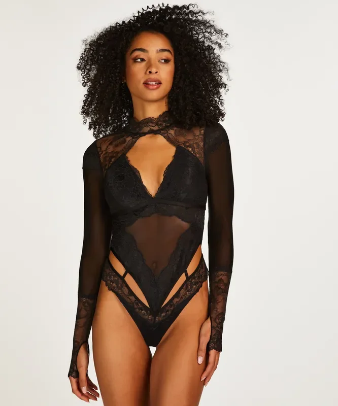 Spitzenbody Meghan – Schwarz
