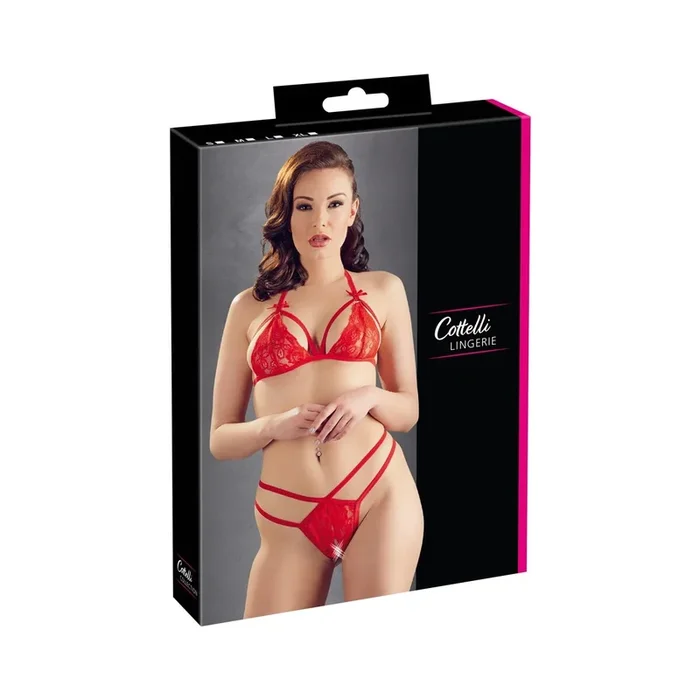 Spitzenset – Soft-BH aus Blütenspitze + String – Rot – Größe XL