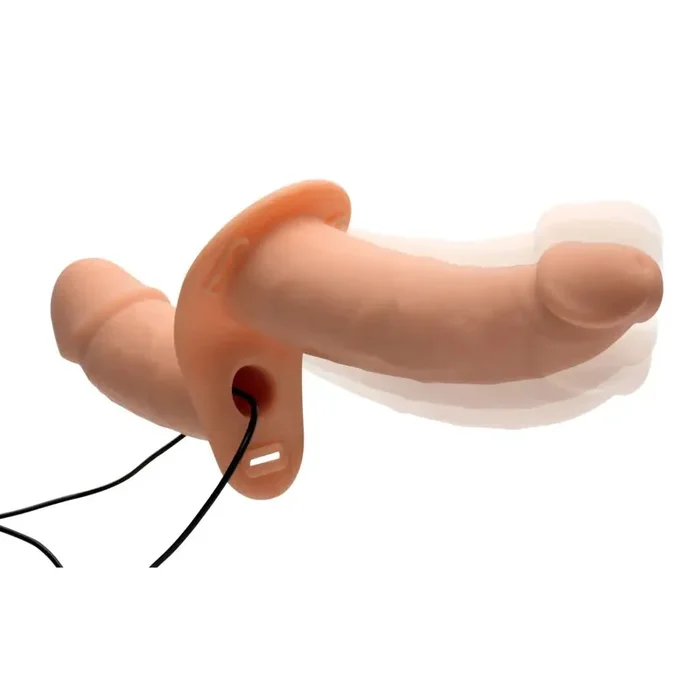 Strap U Power Pegger Silicone Vibrating Double Dildo with Harness