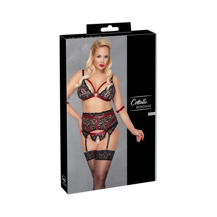 Straps-Set ouvert mit Handfesseln – SchwarzRot – Größe 4XL