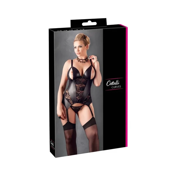 Strapshemd und String »Curvy« mit offenen Cups & Spitze – Schwarz – Größe 4XL