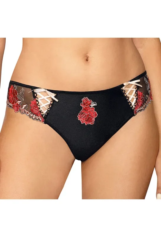 String mit Rosenmotiven schwarz