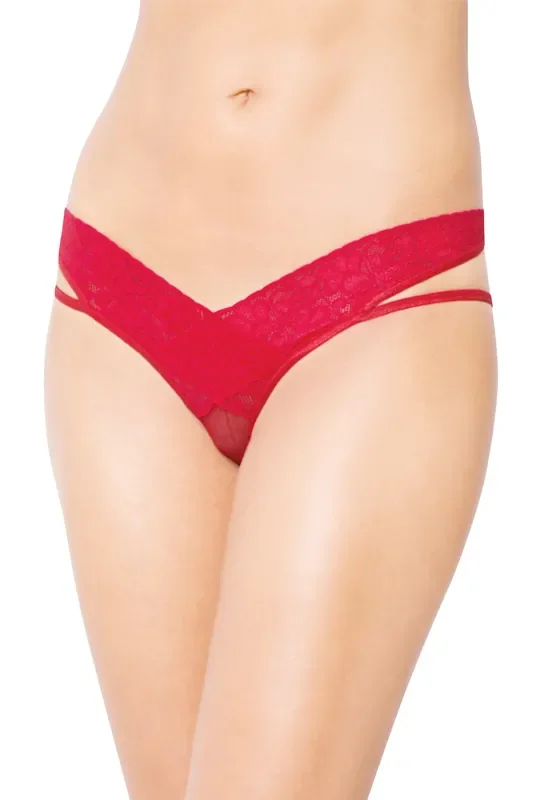String-Tanga aus Spitze mit Bändern