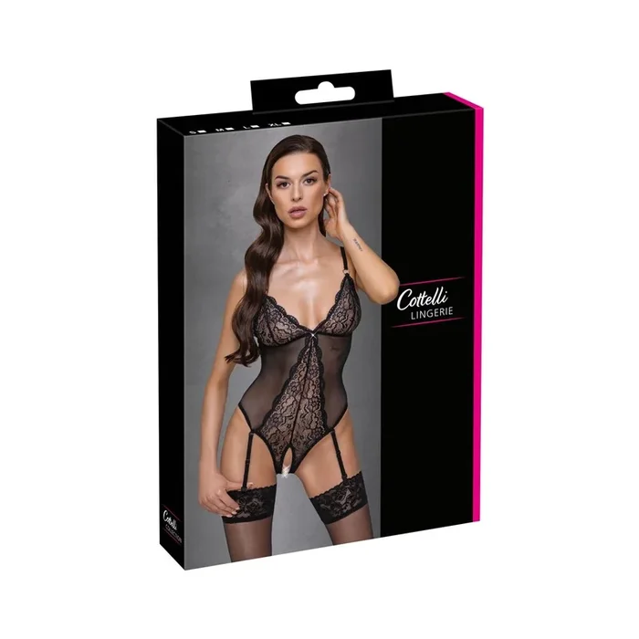 Stringbody mit abnehmbaren Strapsen->Feines Powernet und zarte Spitze