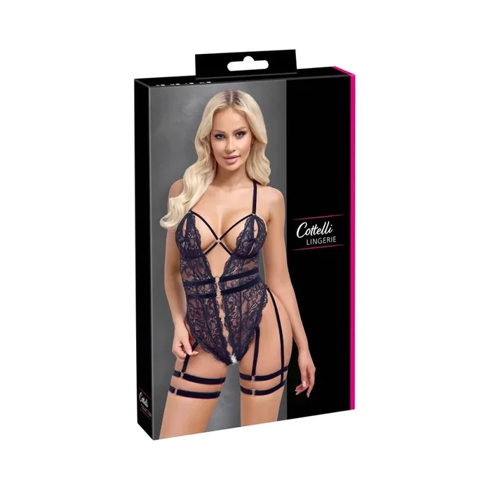 Stringbody ouvert aus Spitze – Schwarz – Größe – S