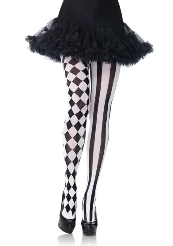 Strumpfhose mit Harlekin-Druck – Schwarz/Weiß