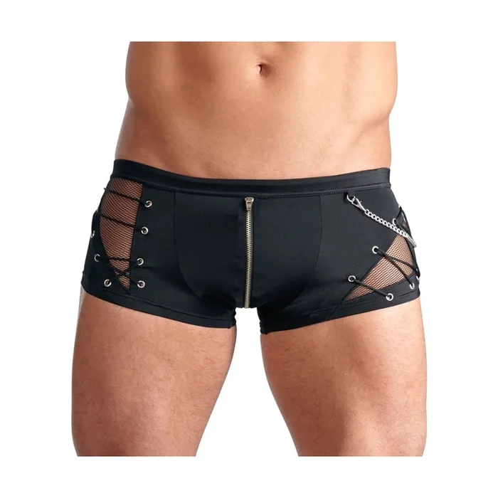Stylische Herren Pants mit Zierkette und Reißverschluss – Schwarz