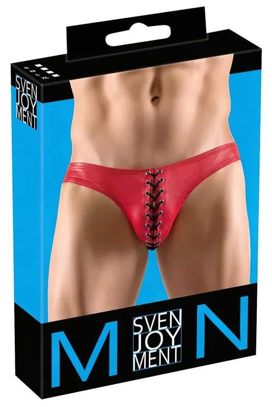 Svenjoyment – Schwarze Herren-Unterhose mit Schnürung (Rot) – M
