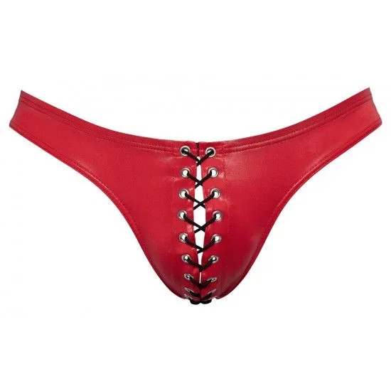 Svenjoyment – Schwarze Herren-Unterhose mit Schnürung (Rot)
