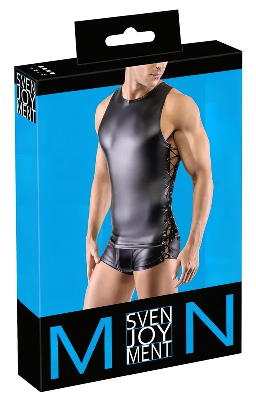 Svenjoyment – seitlich geschnürtes, mattes Herrenoberteil (schwarz) – XL