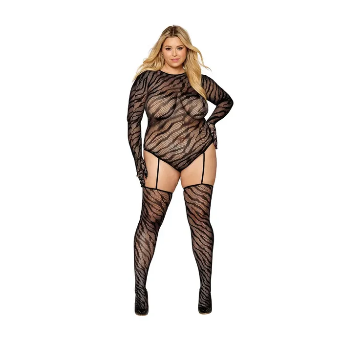Teddy Bodystocking with Finger Gloves Diamond – Plus Size – Black