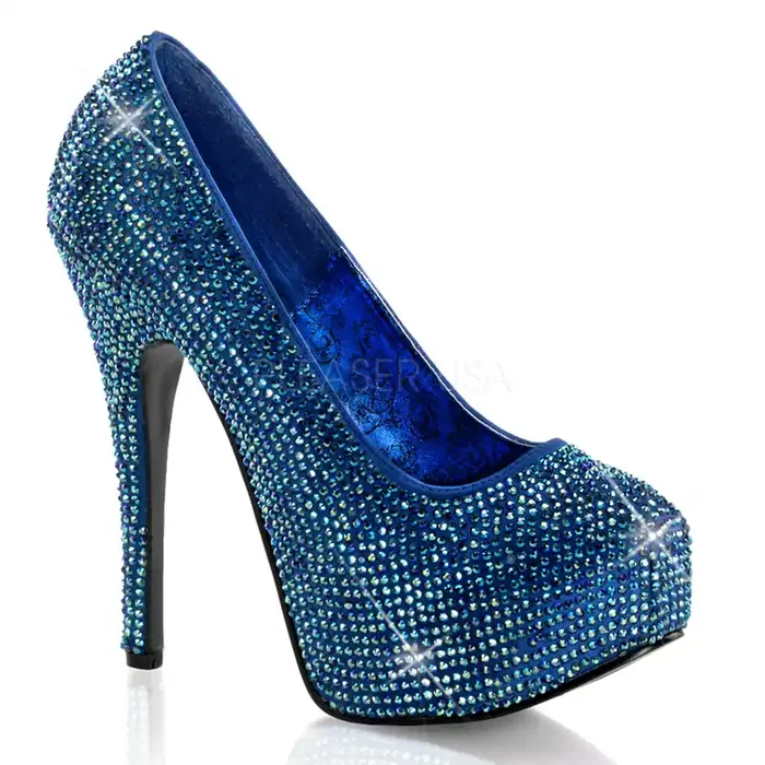 Teeze-06R – mit Strasssteinchen (High Heel Größe 8 – Gr. 38, Farbe Royal blau)