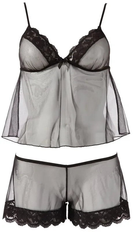 Top und Short aus Netzmaterial in Schwarz