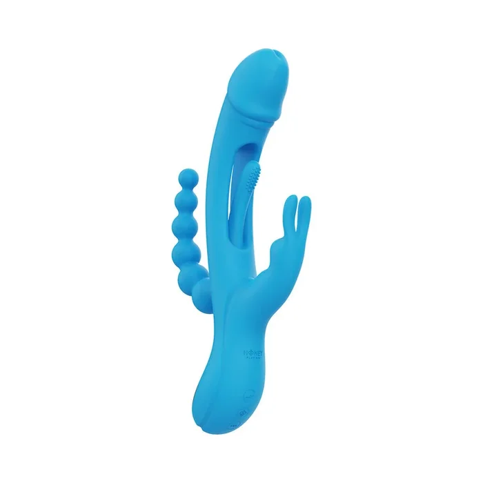 Trilux Kinky Finger Rabbit Vibrator with Anal Beads – Blue