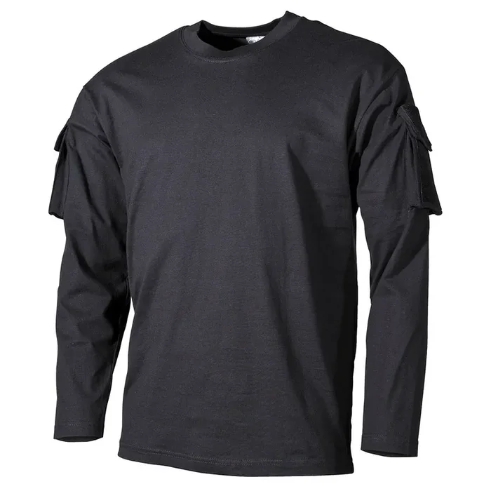 US Shirt langarm schwarz mit Ärmeltaschen
