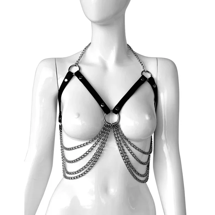 Verstellbarer Leder BH mit Ketten