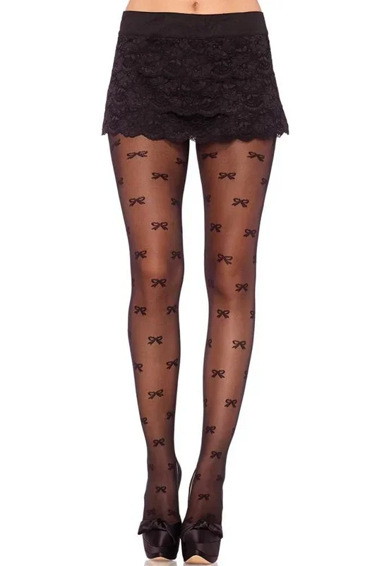 Vintage Bow Detailed Sheer Black Pantyhose in OS